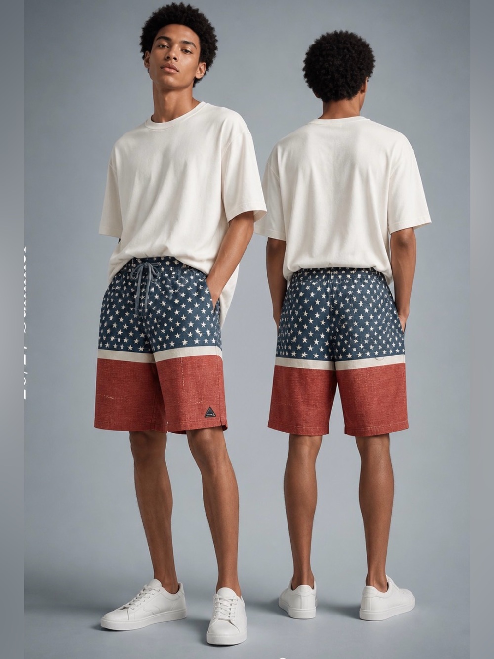 Trinity Board Shorts Swim Patriotic Red White Blue Stare Flag Size 38 Unlined